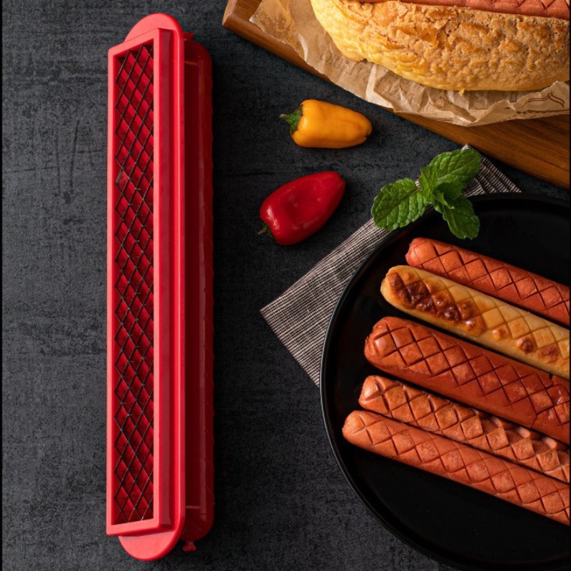 Hot Dog Press - Nieuwe roestvrijstalen multifunctionele hotdogsnijmachine, worstsnijmachine, precisiegaas