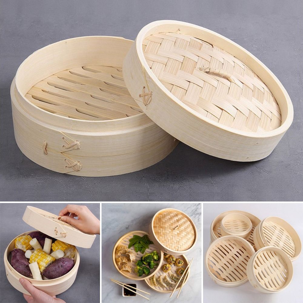 Bao Steamer Bamboo - Bamboe stoommand met deksel Knoedelstoommand Keuken
