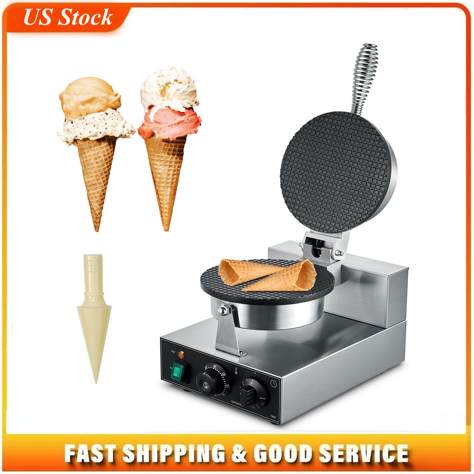 Waffle Cone Maker - Elektrische ijshoorntjesmachine, commerciële 1230W wafelhoorntjesmachine, antiaanbaklaag